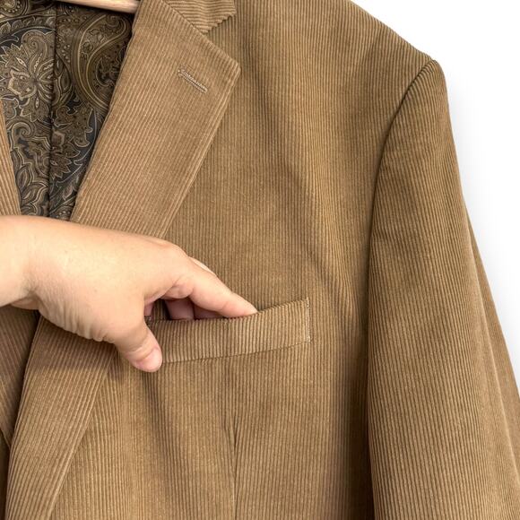 Chaps Light Brown Cotton Corduroy Paisley Lined Two Button Blazer Men's Size 48R - Picture 6 of 12